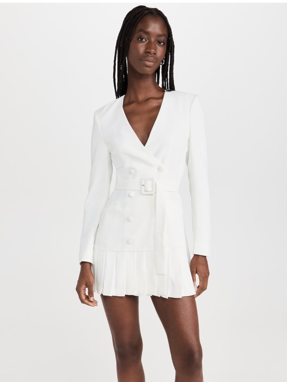 Amanda Uprichard White Long Sleeve Pleated Dress